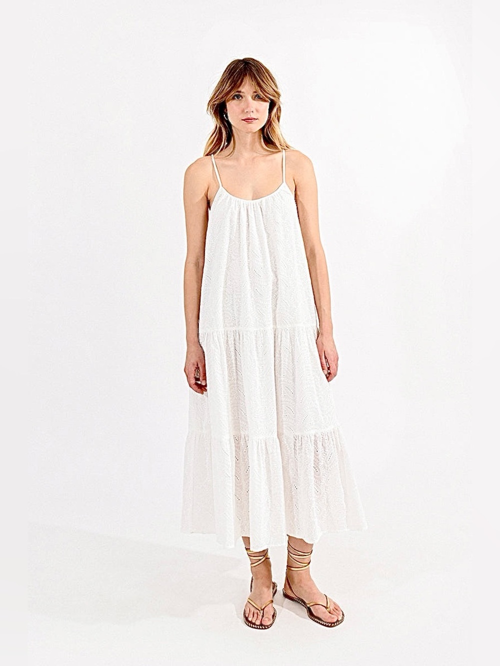 White Eyelet Spaghetti-Strap Maxi Dress
